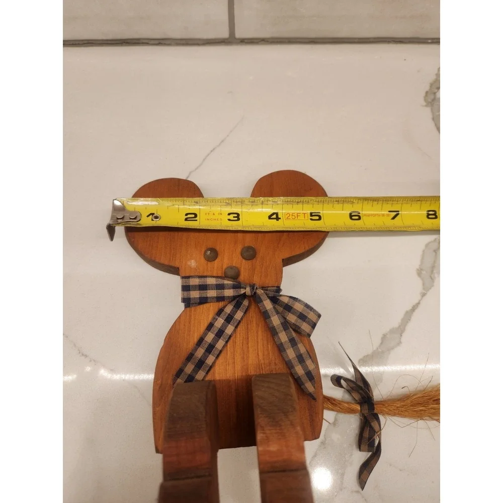 Vintage Mouse Wood Shelf Sitter Country Rustic Farmhouse Cottagecore W/Blue Bow